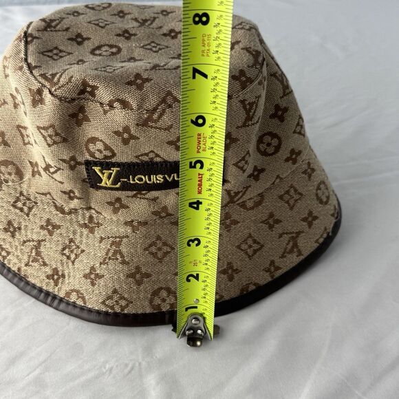 Louis Vuitton Cotton Bucket Hat Beige & Brown Leather Trim Logo 2 3/4” Brim - Picture 3 of 12